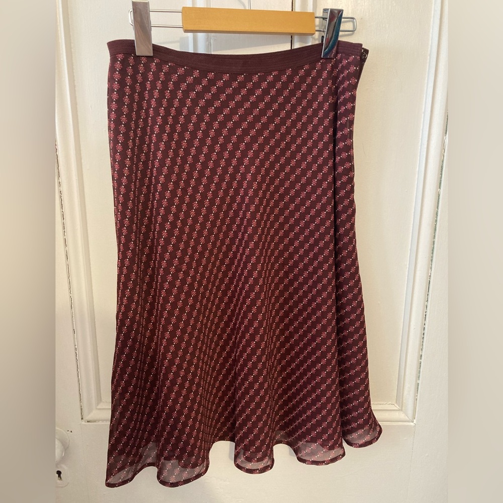 Burgandy flowy chiffon midi skirt